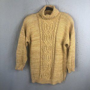 Vintage Hunter Run Sweater Womens Small Yellow Knit Ramie Fishermen Cableknit
